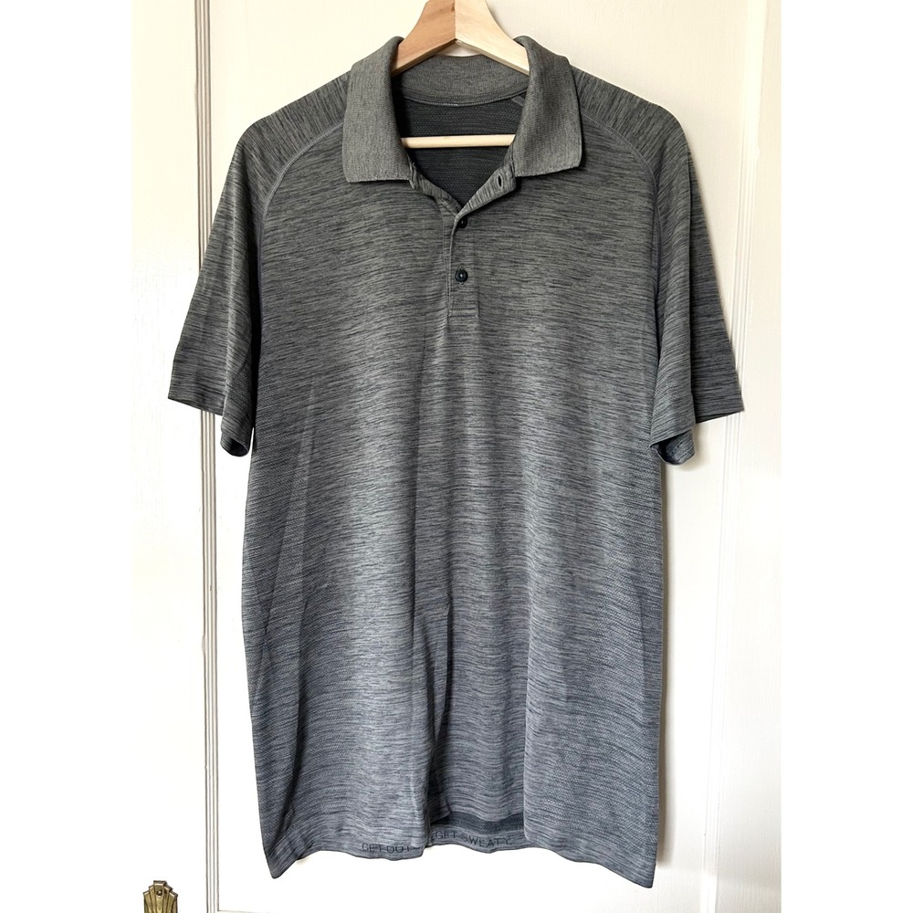 Lululemon Men's Metal Vent Tech Polo Heathered Black Grey L Athletic Golf Gym
